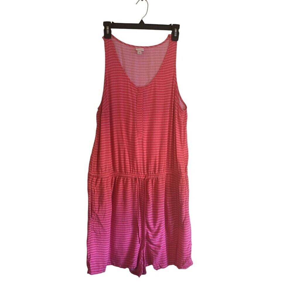 Merona Romper Women's Size XXL Pink White Stripes Sleeveless Waist Pull String